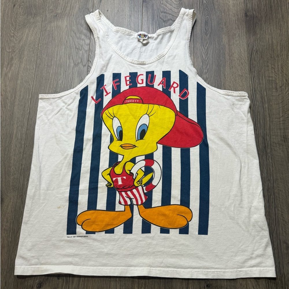 Vintage 1997 Looney Tunes Tweety Lifeguard Tank Top Men’s L Warner Bros 90s
